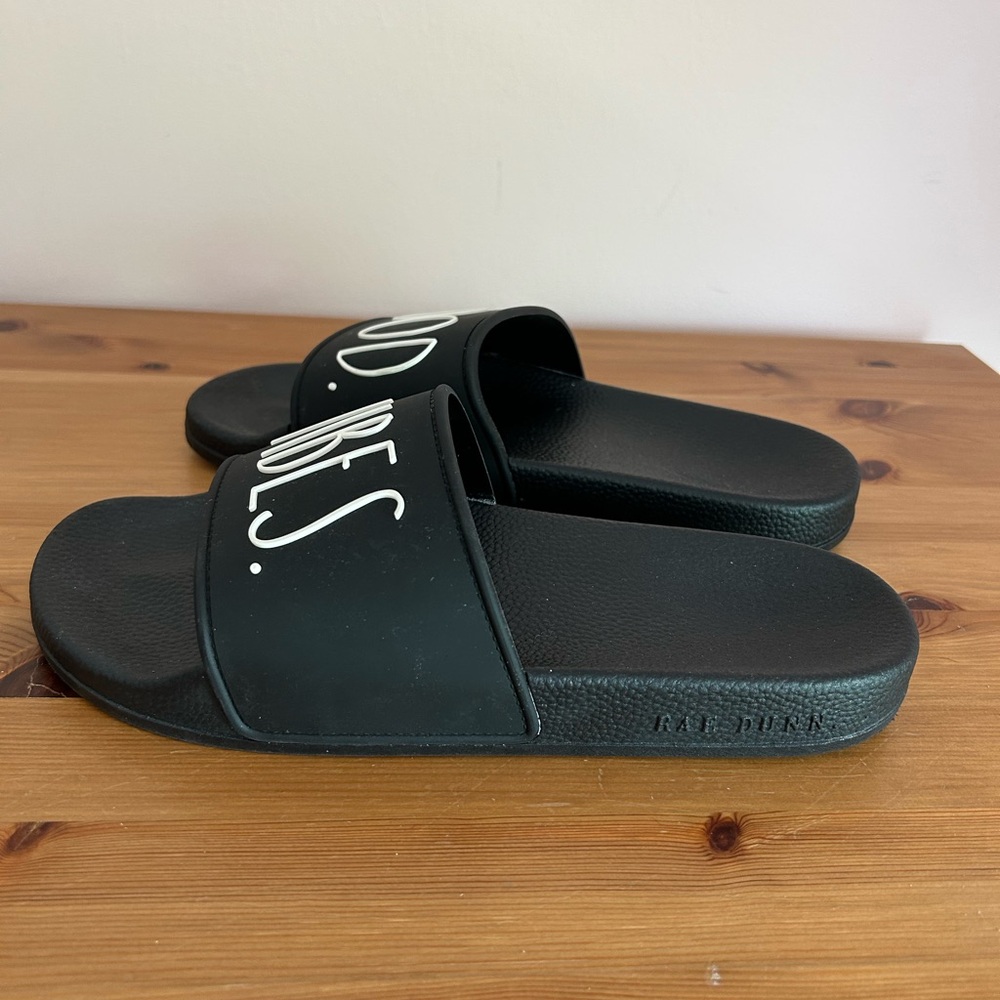 Rae Dunn Black Good Vibes Slide Sandals - Picture 9 of 15